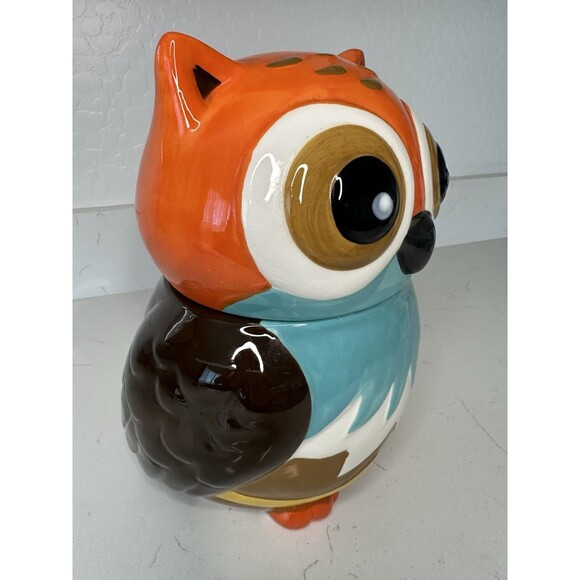 Colorful Ceramic Owl Cookie Jar Canister – Retro Style Kitchen Storage - Picture 2 of 7